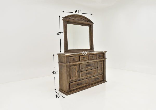 Barnwood Brown Vienna Dresser with Mirror by Vintage Furniture Showing Dimensions | Home Furniture Plus Bedding