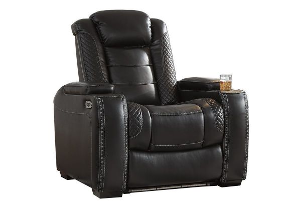 Angled View of the Party Time POWER Recliner in Midnight Black by Ashley Furniture | Home Furniture Plus Bedding