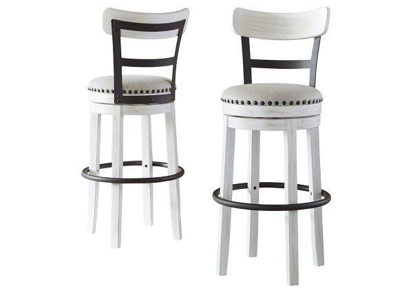Front and Back Views of the Valebeck 30 Inch Bar Stool in White by Ashley Furniture | Home Furniture Plus Bedding