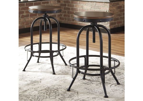 Front and Back Views of the Valebeck Bar Height Barstool by Ashley Furniture in a Room Setting | Home Furniture Plus Bedding