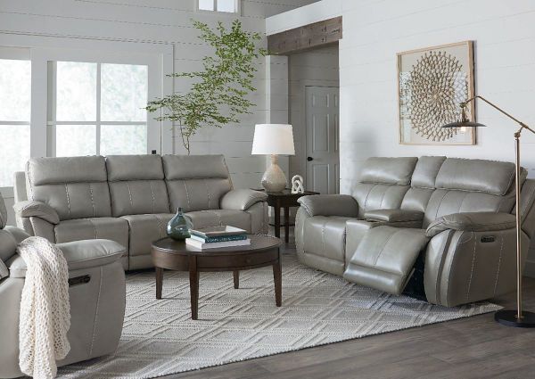 Styled Room View of the Levitate POWER Reclining Sofa Set in Nickel Gray by Bassett | Home Furniture Plus Bedding