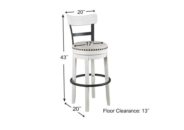 Angle View of the Valebeck 30 Inch Bar Stool in White by Ashley Furniture Showing Dimensions | Home Furniture Plus Bedding