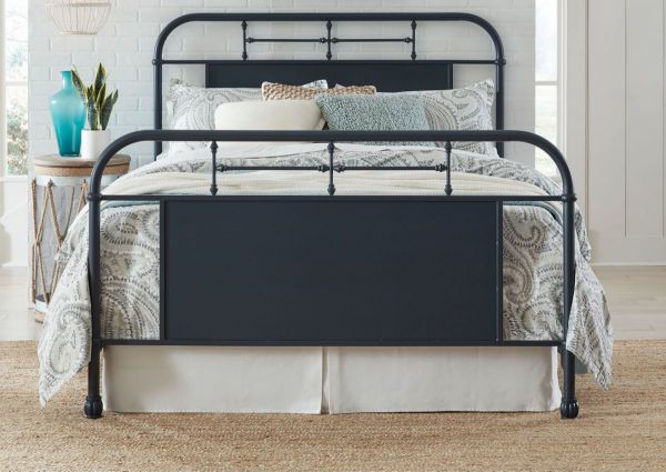 View from the Foot of the Vintage Queen Size Metal Bed in Navy by Liberty Furniture | Home Furniture Plus Bedding