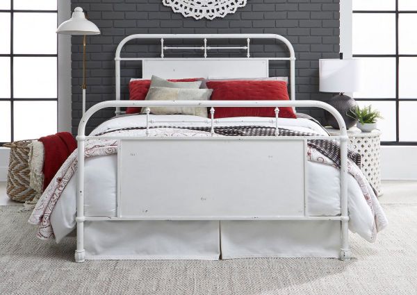 View from the Foot of the Vintage Queen Size Metal Bed in White by Liberty Furniture | Home Furniture Plus Bedding
