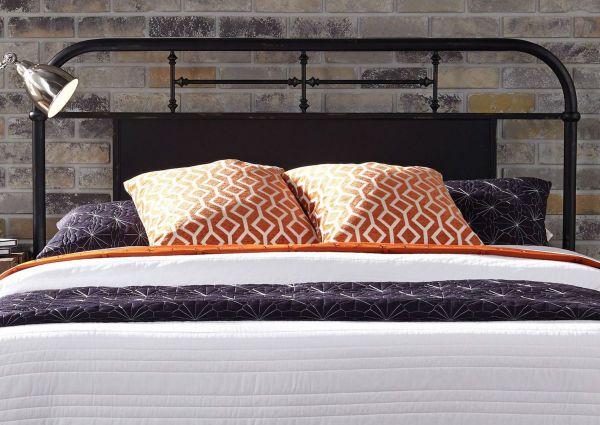 View of the Headboard on the Vintage King Size Metal Bed in Black by Liberty Furniture | Home Furniture Plus Bedding