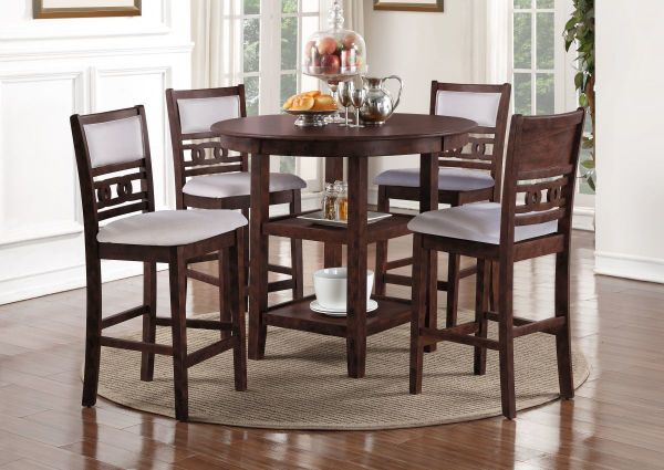 Room View of the Gia 5 Piece Counter Height Dining Table Set in Cherry by New Classic Furniture | Home Furniture Plus Bedding