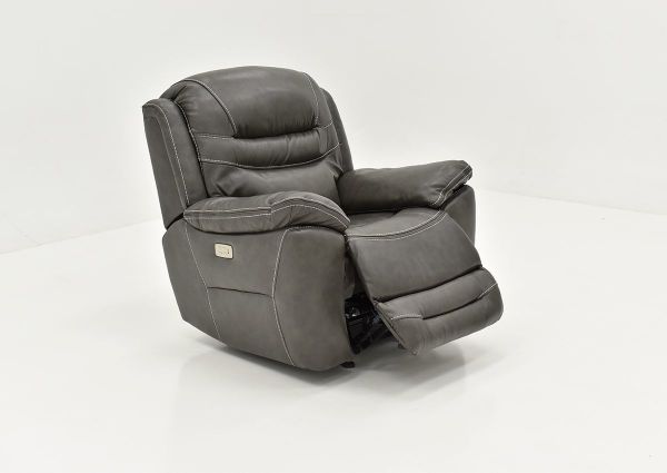 Slightly Angled View of the Dallas POWER Recliner in Gray with Footrest Opened | Home Furniture Plus Bedding