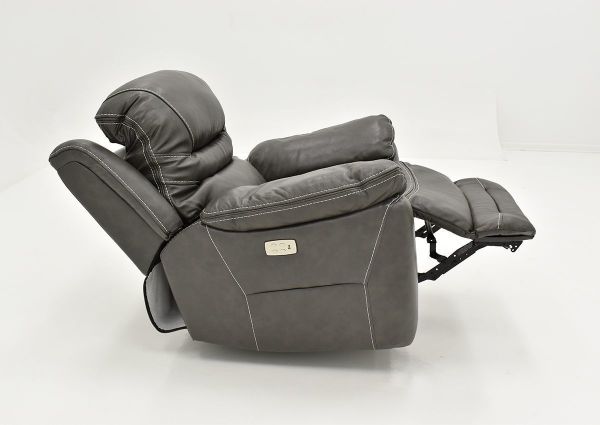 Side View of the Reclined Dallas POWER Recliner in Gray with Footrest Opened | Home Furniture Plus Bedding