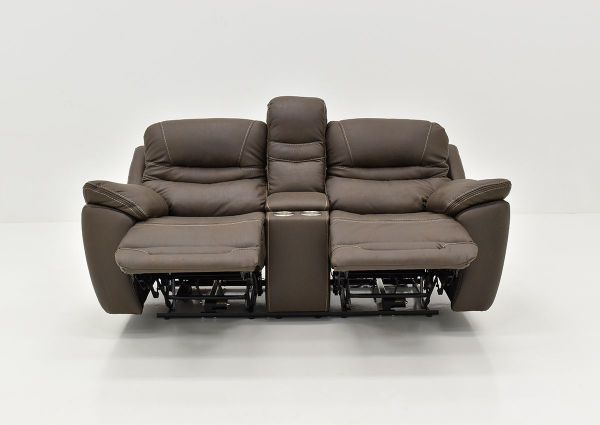 Front Facing View of the Reclined Dakota POWER Reclining Loveseat in Brown with Opened Footrest by KUKA Home | Home Furniture Plus Bedding