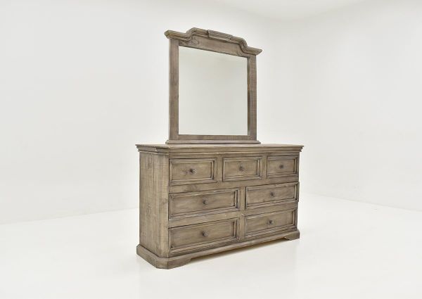 Slightly Angled View of the Westgate Dresser with Mirror in Granite by Vintage Furniture | Home Furniture Plus Bedding