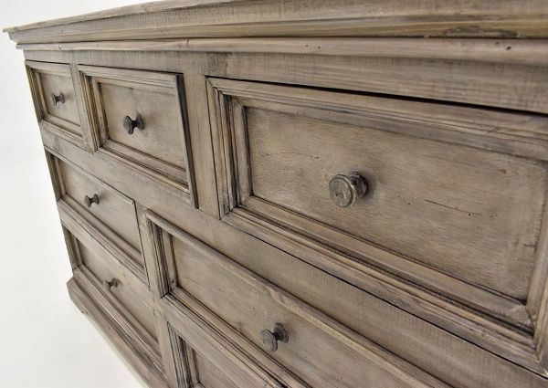 Slightly Angled Closeup View of the Westgate Dresser with Mirror in Granite by Vintage Furniture | Home Furniture Plus Bedding
