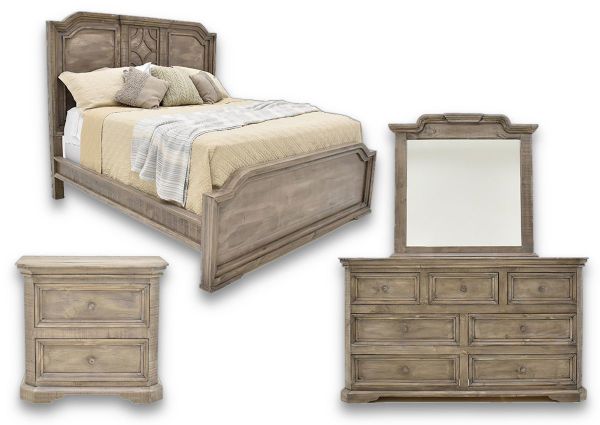 Group View of the Westgate Queen Size Panel Bedroom Set in Granite by Vintage Furniture - Home Furniture Plus Bedding