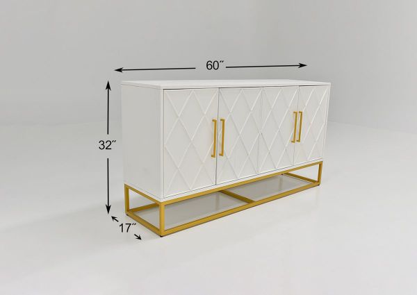Dimension Details of the Argyle Glen 60 Inch Cabinet in White and Gold by Jofran | Home Furniture Plus Bedding
