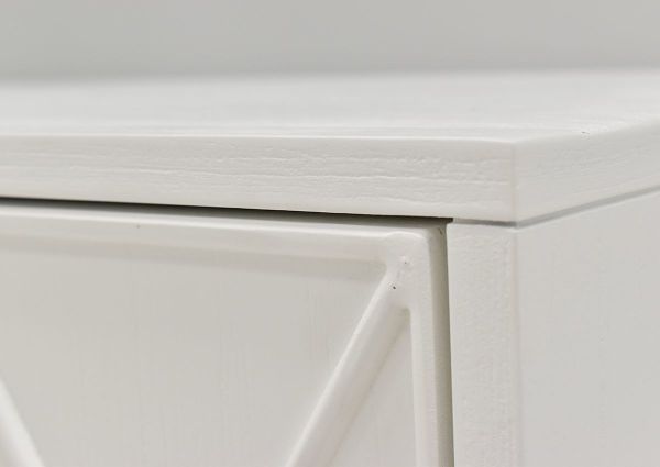 Close Up of the Upper Corner of the Argyle Glen 60 Inch Cabinet in White and Gold by Jofran | Home Furniture Plus Bedding