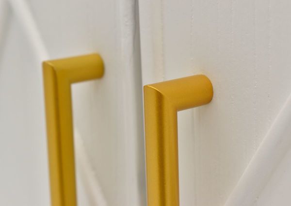Close Up of the Golden Handles on the Argyle Glen 60 Inch Cabinet in White and Gold by Jofran | Home Furniture Plus Bedding