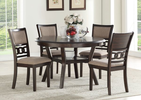 Room View of the Gia 5 Piece Dining Table Set in Cherry by New Classic Furniture | Home Furniture Plus Bedding