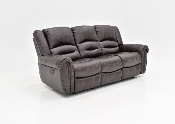 Slightly Angled View of the Torino Reclining Sofa in Brown by Man Wah | Home Furniture Plus Bedding