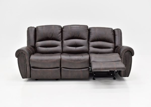 Front Facing View with One Footrest Opened on the Torino Reclining Sofa in Brown by Man Wah | Home Furniture Plus Bedding