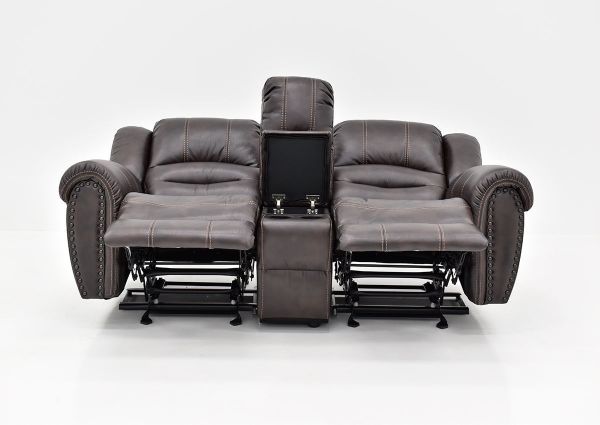 Fully Reclined Front Facing  View with the Footrests Opened of the Torino Reclining Loveseat in Brown by Man Wah | Home Furniture Plus Bedding