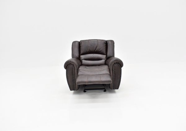 Front Facing View of the Reclined Torino Glider Recliner in Brown by Man Wah | Home Furniture Plus Bedding