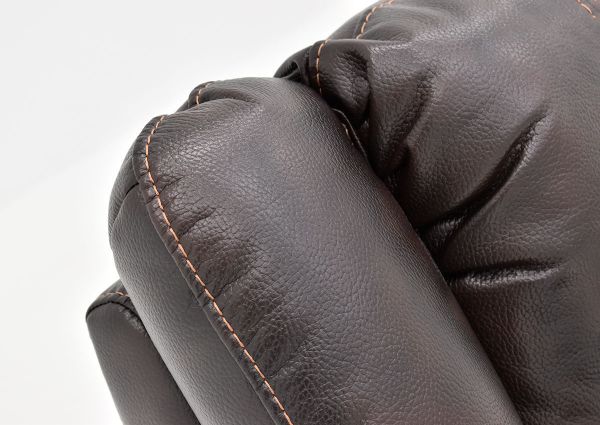 Close Up View of the Padded Headrest on the Torino Glider Recliner in Brown by Man Wah | Home Furniture Plus Bedding