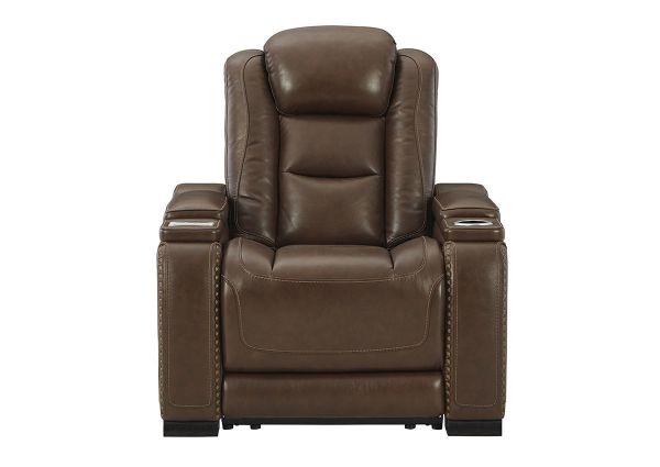 Front Facing View of the Man-Den Power Recliner in Mahogany Brown by Ashley Furniture | Home Furniture Plus Bedding
