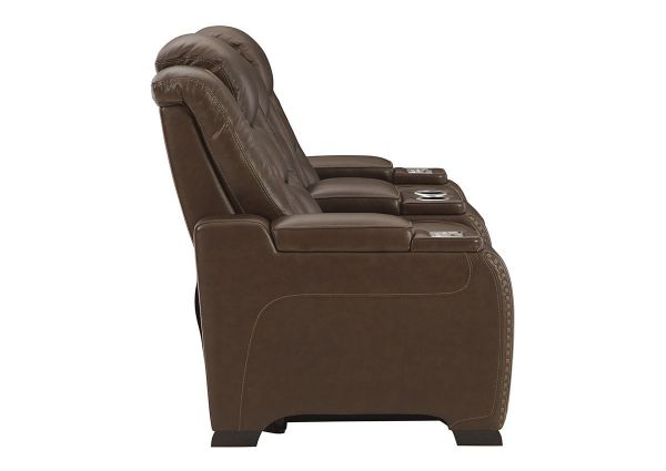 Side View of the Man-Den Power Reclining Loveseat in Mahogany Brown by Ashley Furniture | Home Furniture Plus Bedding