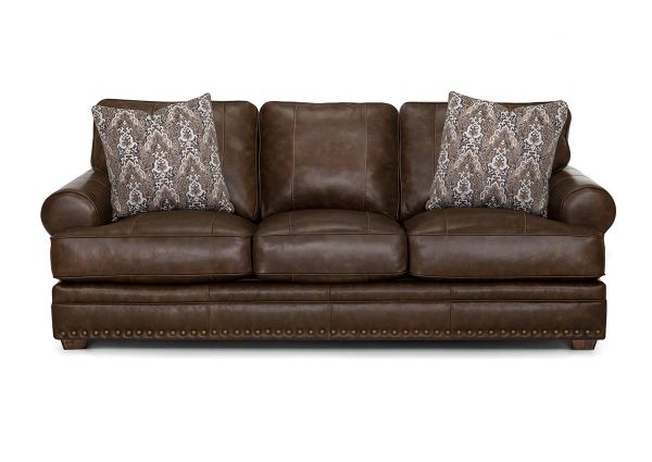 Front Facing View of the Tula Leather Sofa in Brown by Franklin Industries | Home Furniture Plus Bedding