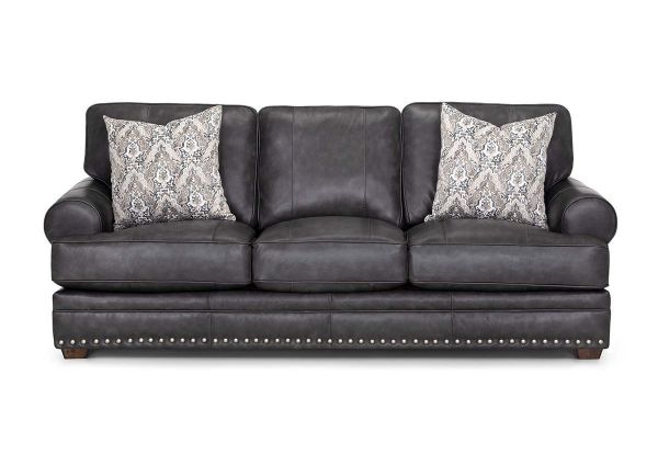 Front Facing View of the Della Leather Sofa in Gray by Franklin Corporation | Home Furniture Plus Bedding