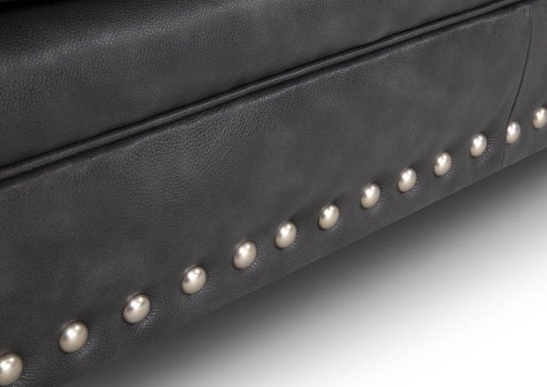 Close Up View of the Nailhead Trim on the Della Leather Loveseat in Gray by Franklin Corporation | Home Furniture Plus Bedding
