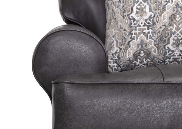 Front Facing View of the Rolled Arm on the  Della Leather Sofa in Gray by Franklin Corporation | Home Furniture Plus Bedding