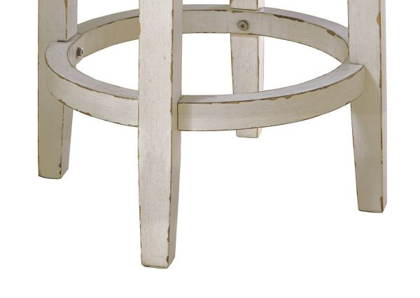 Close Up View of the Footrest and Legs of the Realyn Swivel Barstool in Off White by Ashley Furniture | Home Furniture Plus Bedding