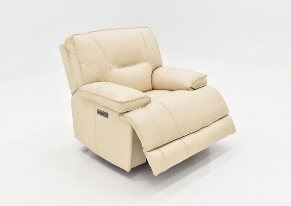 Pinson Power Activated Recliner, Off White, Side View in Slight Reclining Position | Home Furniture Plus Bedding