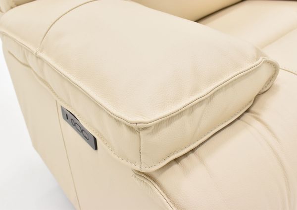 Pinson Power Activated Recliner, Off White, Close Up of Ultra Padded Arm Cushions | Home Furniture Plus Bedding