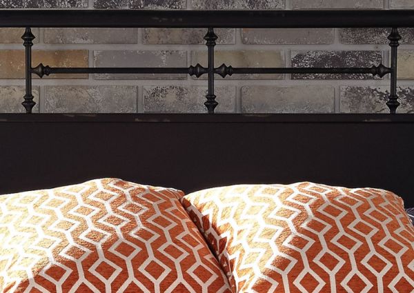 	Closeup of the Headboard on  Vintage Full Size Metal Bed in Black by Liberty Furniture | Home Furniture Plus Bedding