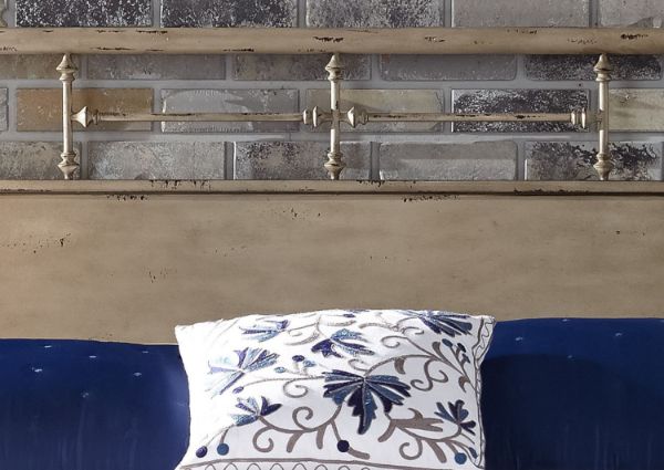 Closeup of the Headboard on the Vintage Full Size Metal Bed in Cream by Liberty Furniture | Home Furniture Plus Bedding