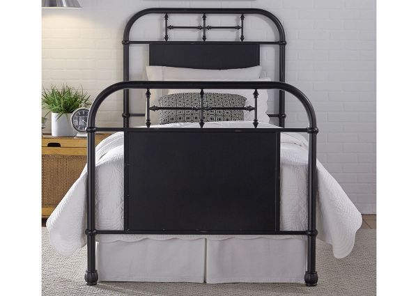 View from the Foot of the Vintage Twin Size Metal Bed in Black by Liberty Furniture | Home Furniture Plus Bedding