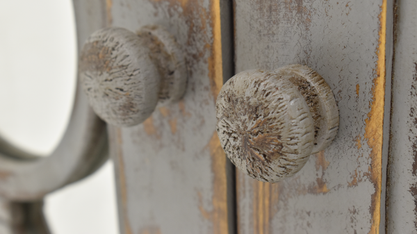 Close Up View of the Wooden Knobs on the Windamere Accent Cabinet in Gray by Vintage Furniture | Home Furniture Plus Bedding