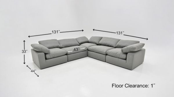 Dimension Details of the Cloud L-Shaped Sectional Sofa in Gray by KUKA Home | Home Furniture Plus Bedding