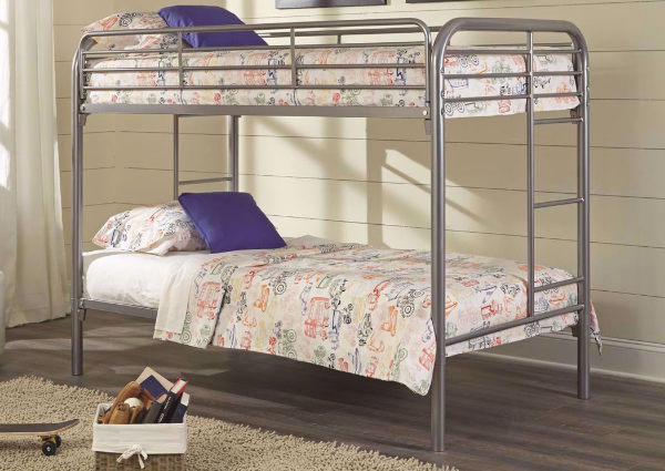 Silver Metal Bunk Bed - Twin-Over-Twin by Kith Showing a Room Setting | Home Furniture Plus Mattress