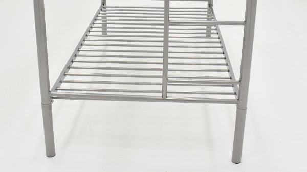 Close Up of the Lower Bunk Area of the Silver Metal Bunk Bed - Twin Over Twin | Home Furniture Plus Bedding