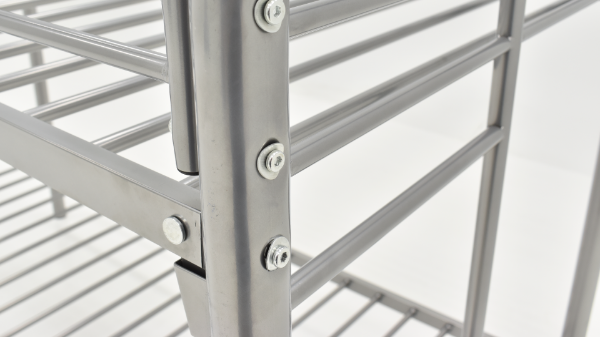 Close Up of the Assembly on Corners of the Silver Metal Bunk Bed - Twin Over Twin | Home Furniture Plus Bedding