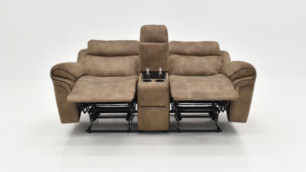 Front Reclined View of the Nashville Glider Reclining Loveseat in Brown by Steve Silver | Home Furniture Plus Bedding
